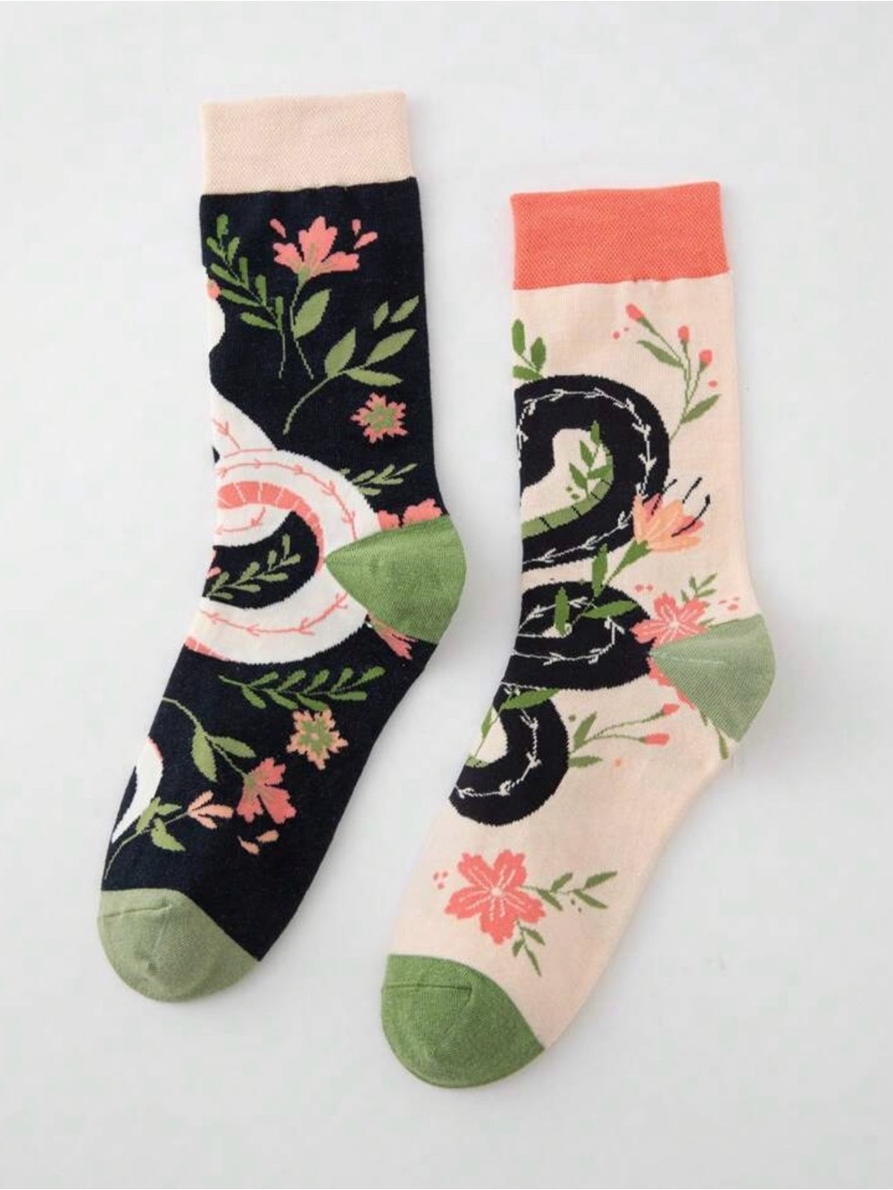 Fairycore Floral Snake Reptile Socks